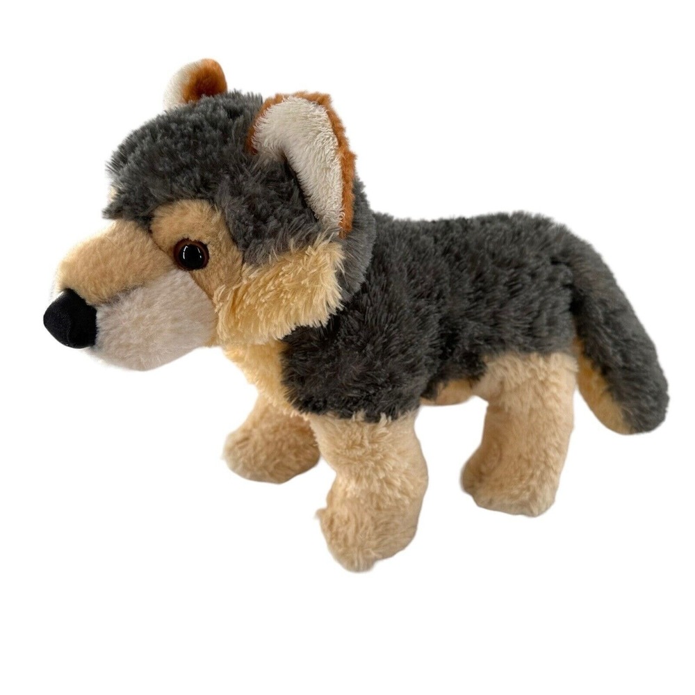Aurora Plush Wily Wolf Stuffed Animal 12" Soft Gray Beige Realistic‎ Husky Dog